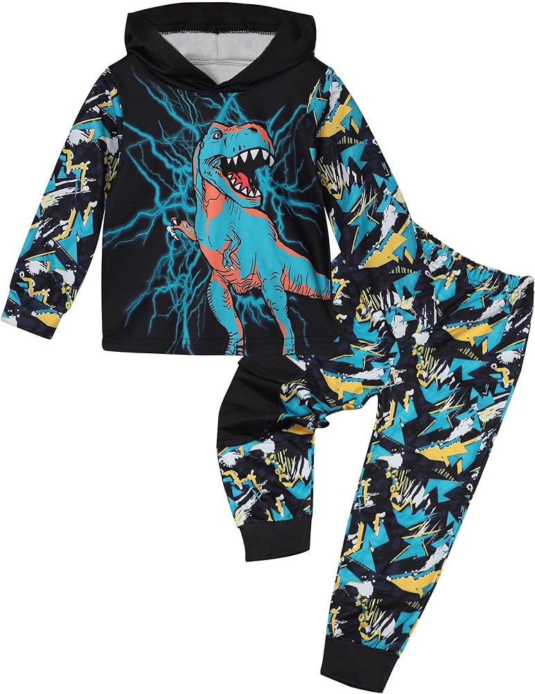 Toddler Boy Fall and Winter Clothes Long Trousers + Hooded Sweatershirts Dinosaur Suit Two-piece Set