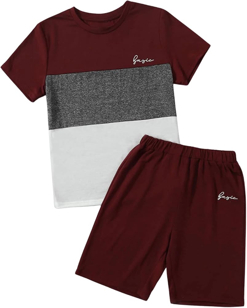 SOLY HUX Boy's 2 Piece Outfits Color Block Letter Print Short Sleeve Tee and Track Shorts Set Clothing Sets