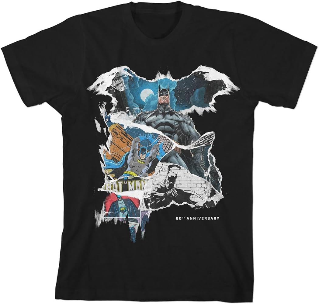 Batman Comic Book Scenes 80th Anniversary Black T-shirt Toddler Boy to Youth Boy