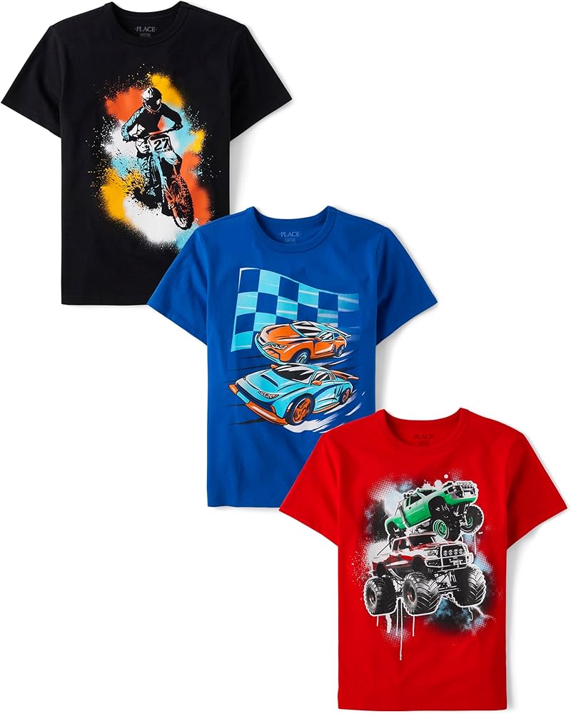 The Children's Place Boys' Vehicles Short Sleeve Graphic T-Shirts,multipacks