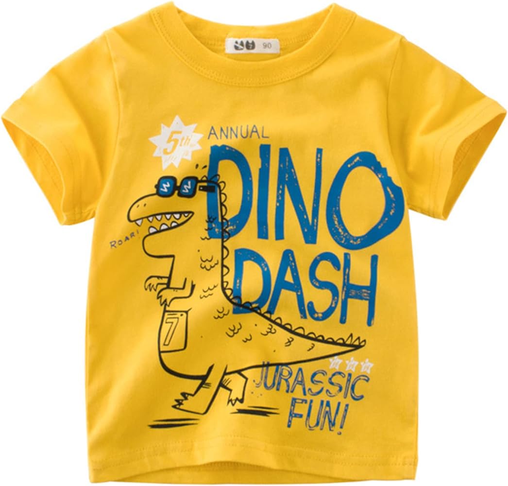 Boys' Summer Music Festival Shirts Tee Shirts Dinosaur Crewneck Short Sleeve Tops Cartoon Baby Boys Tops