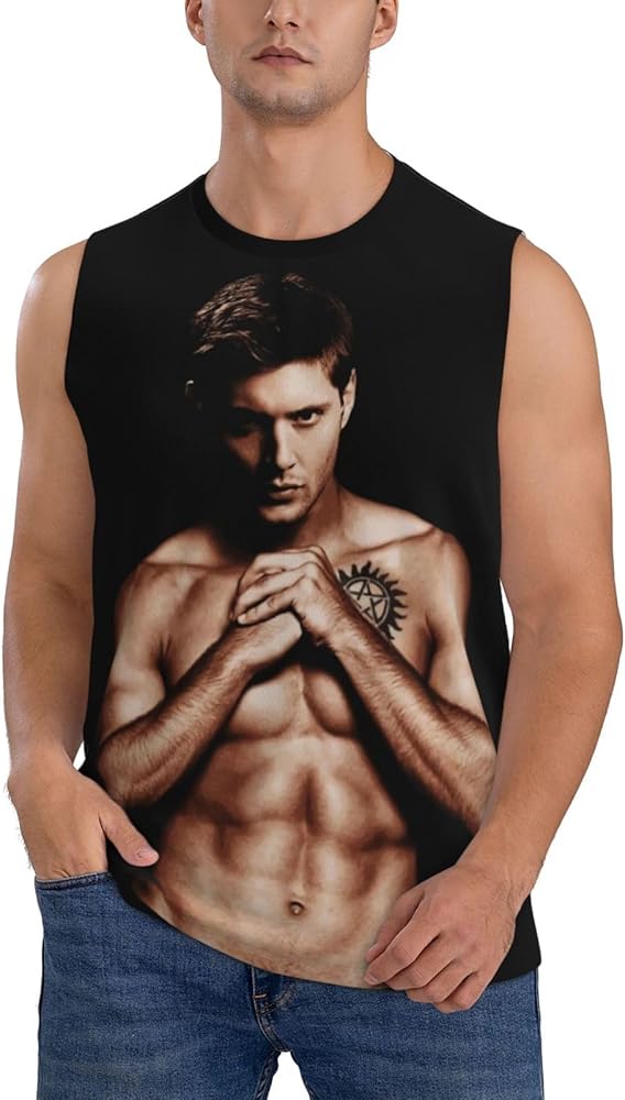 Jensen Ackles Tank Top Boys Summer Casual Novelty Polyester Sleeveless Tee Shirts for Men