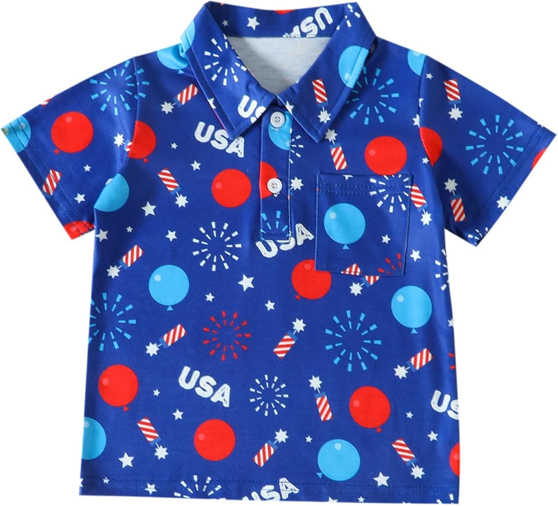 Athletic Tee Toddler Boys Girls Short Sleeve Independence Day 4 of July Kids Tops T Shirt with Pocket Boy