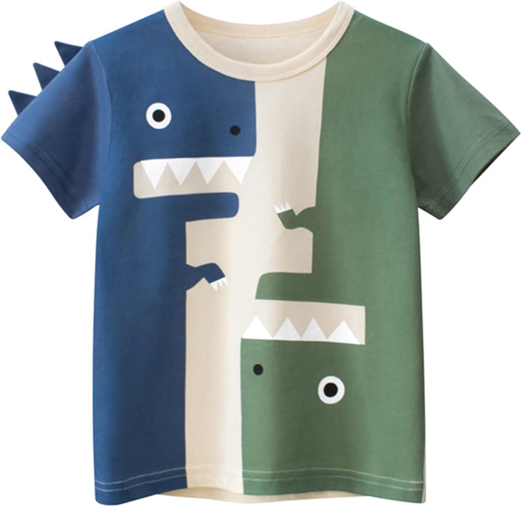 Toddler Kids Baby Boys Girls Cartoon Dinosaur Short Sleeve Crewneck T Shirts Tops Tee Clothes for Children Boy T Solid