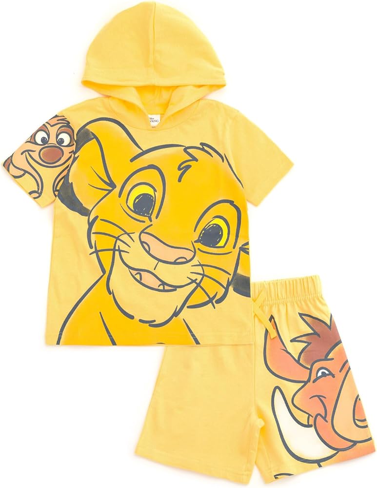 Disney Mickey Mouse Lion King Cars Monsters Inc. Hooded T-Shirt and French Terry Shorts Outfit Set Toddler to Big Kid