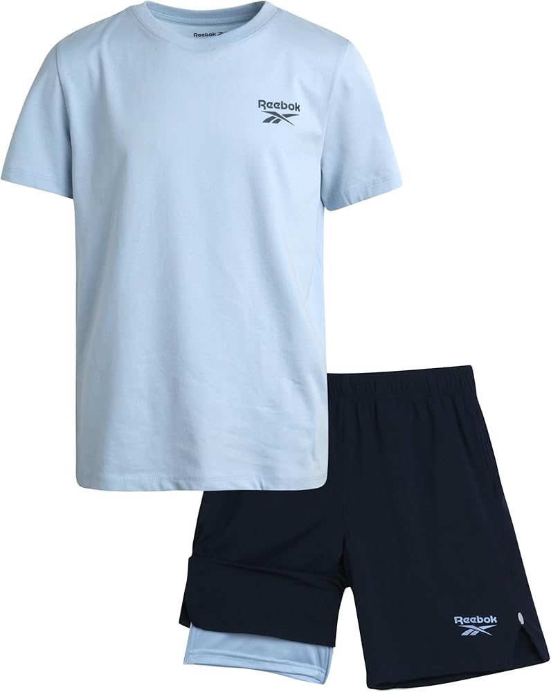 Reebok Boys' Active Shorts Set - 2 Piece Performance Short Sleeve T-Shirt and Woven Shorts with Compression Lining (8-12)