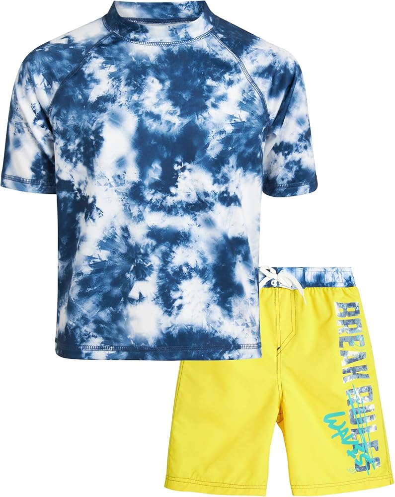 Big Chill Boys' Rash Guard Set - 2 Piece UPF 50+ Sun Protection Swim Shirt and Bathing Suit (4-14)