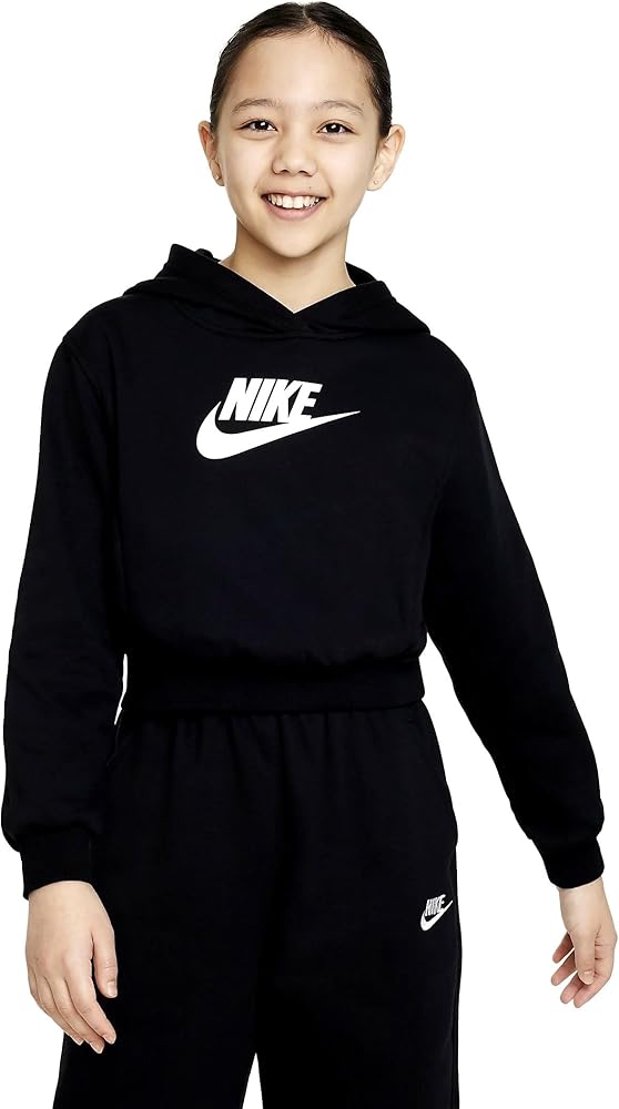 Nike Sportswear Club Fleece Older Kids Crop Hoodie Big Kids Size-M Black/White