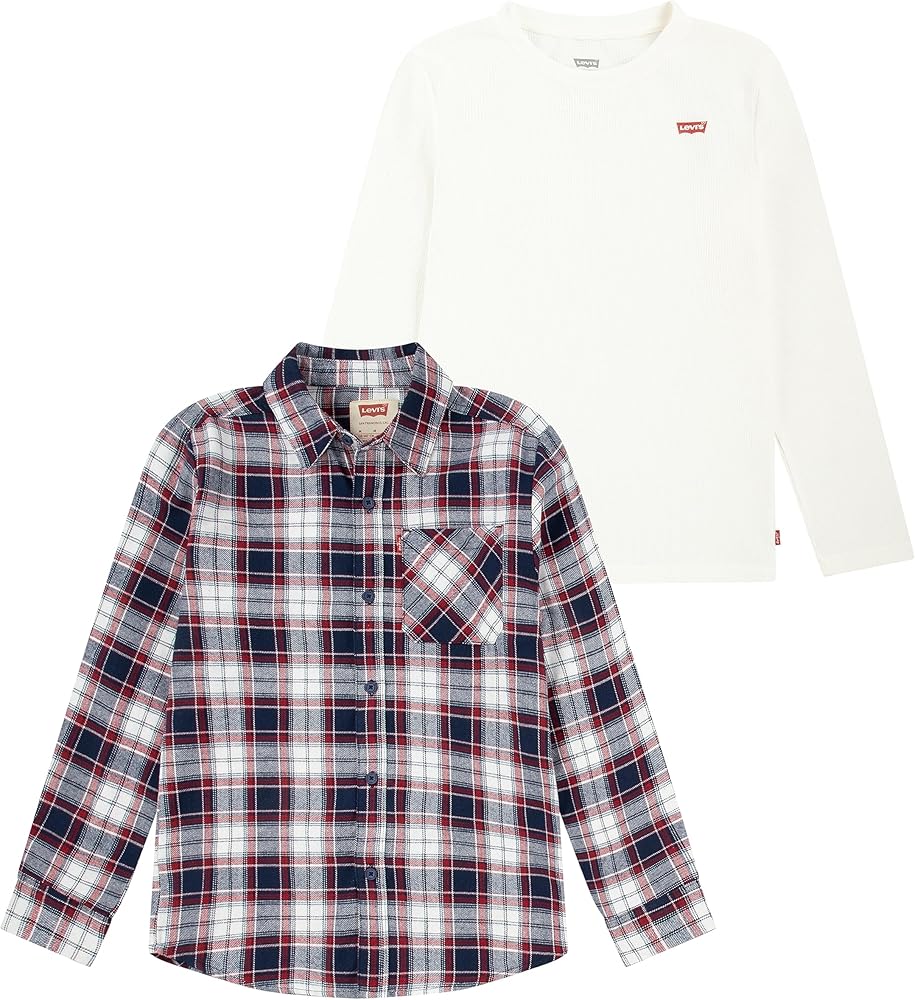 Levi's Boys' Long Sleeve Waffle Knit and Flannel 2-Pack Shirt