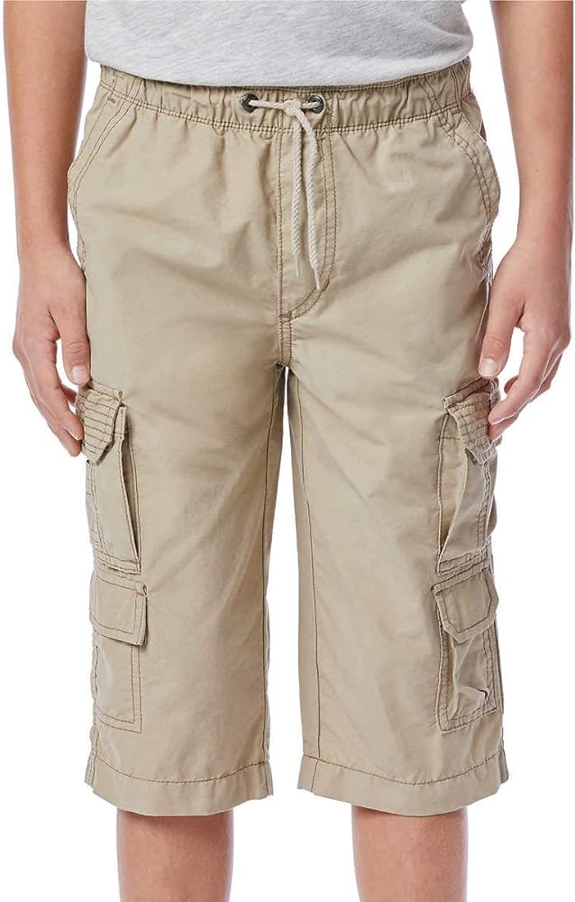 UNIONBAY Boys' 100% Cotton Cargo Short with Pull On, Elastic Waist (5/6, Khaki)