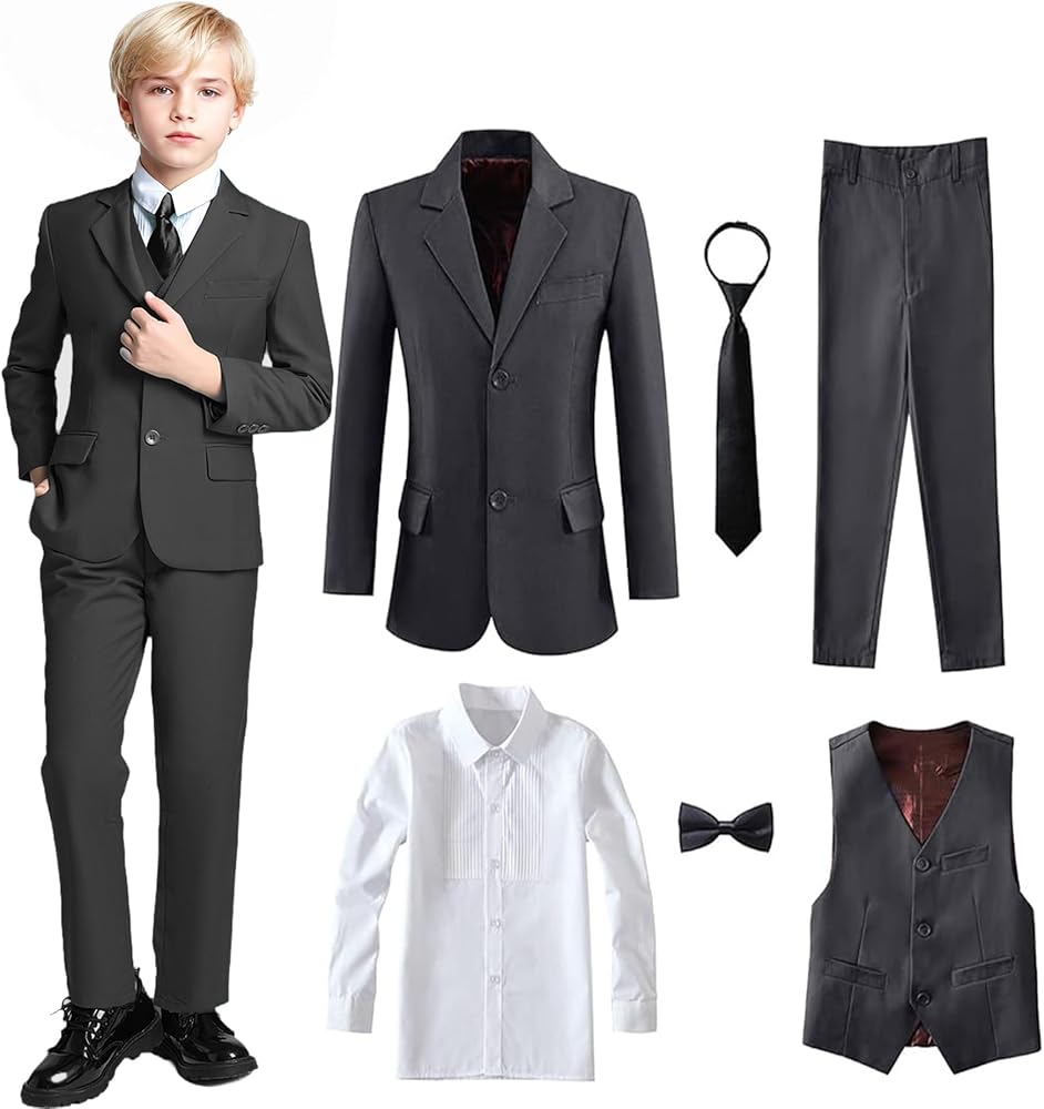 Yanlu Boy's Tuxedos Toddler Formal Suits Set Kids Blue Black Slim Fit Suit for Weddings