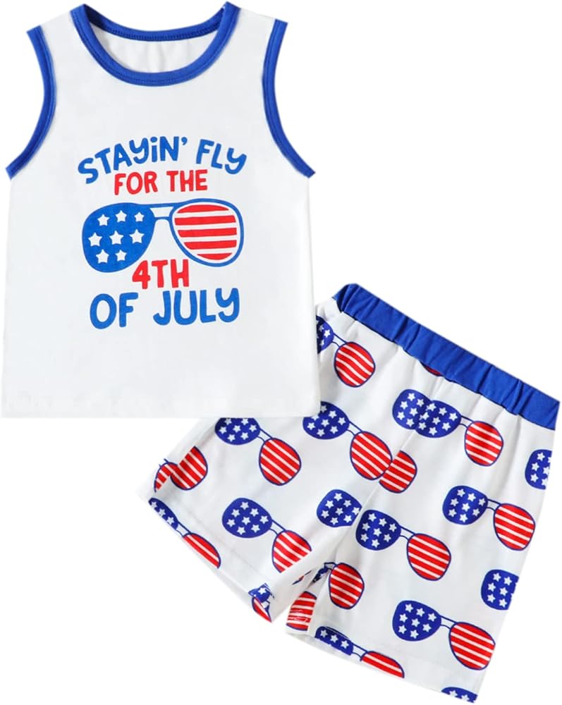 Summer Short Sleeve Outfits Toddler Kids Boys Girls T Shirt American Flag Shorts Clothes Set