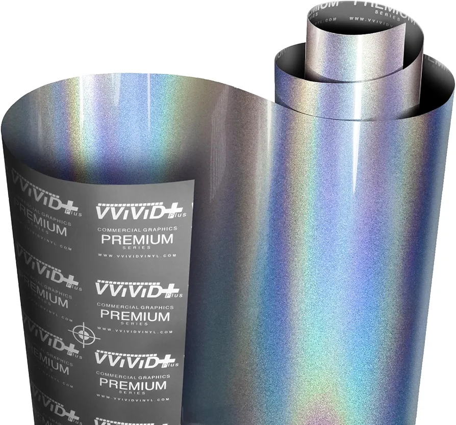 VViViD+ Ultra Gloss Silver Rainbow Metallic Vinyl (1ft x 5ft) Premium Car Wrap Film