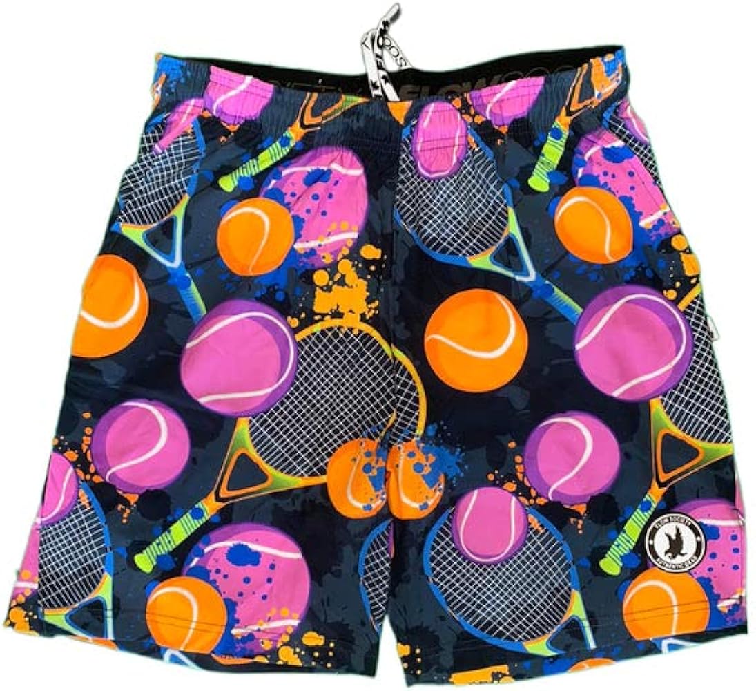 Flow Society Boys Tennis Flow Print Short Charcoal/Neon