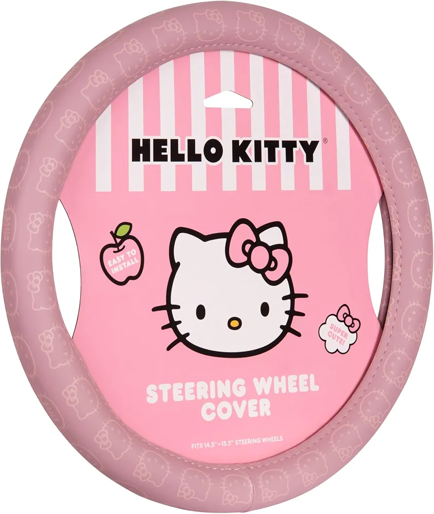 Hello Kitty Steering Wheel Cover, Official Sanrio Car Steering Wheel Cover with Universal Size 14.5-15.5, Cute Pink Steering Wheel Cover for Women, Hello Kitty Car Accessories (Hello Kitty Pink)