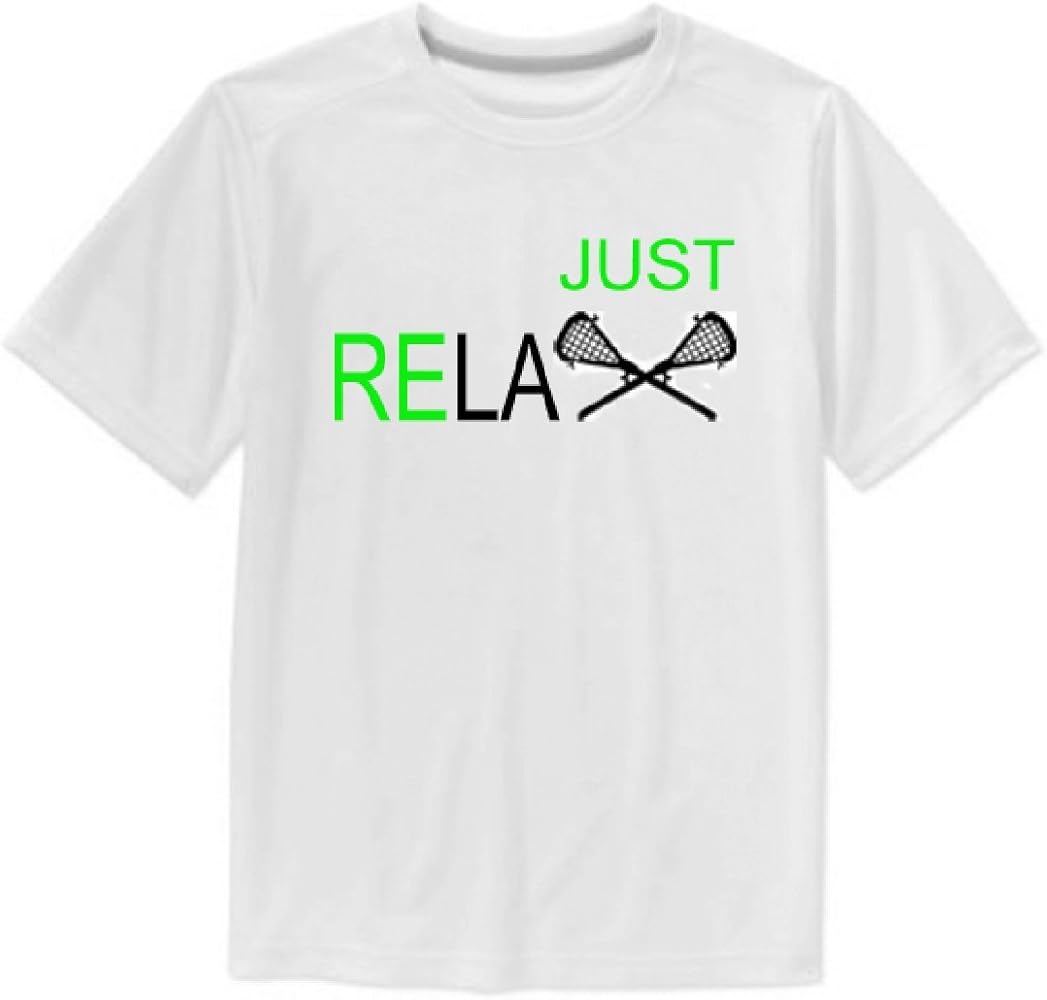 Lacrosse Athletic Works Boys' Short Sleeve Breathable Performance Tee - Lacrosse Boys t-Shirt - Hand Printed Just Relax (Small (6-7)) White