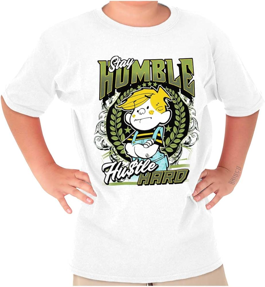 Retro Comic Stay Humble Hustle Hard Boys Kids T Shirt Tees Tops