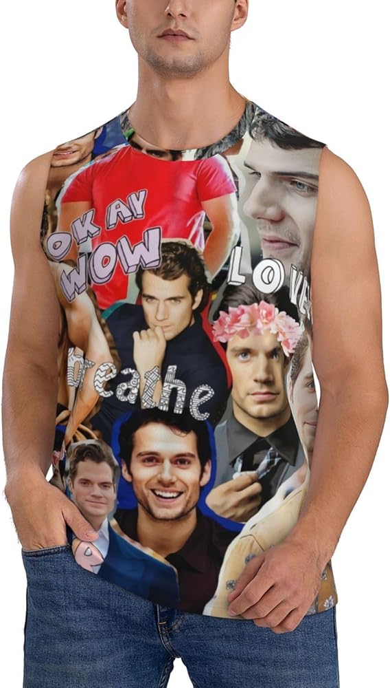 Henry Cavill Tank Top Men's Summer Casual Novelty Polyester Sleeveless Tee Shirts for Men