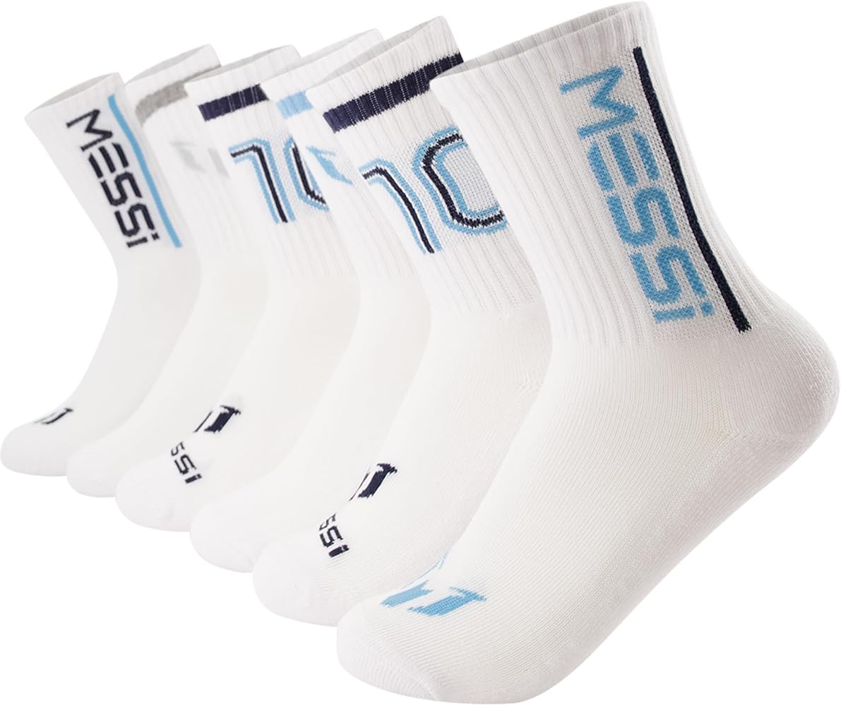 Messi Boys Crew Socks, 6-Pack Athletic Socks, Soft & Stretchy for a Comfortable Fit