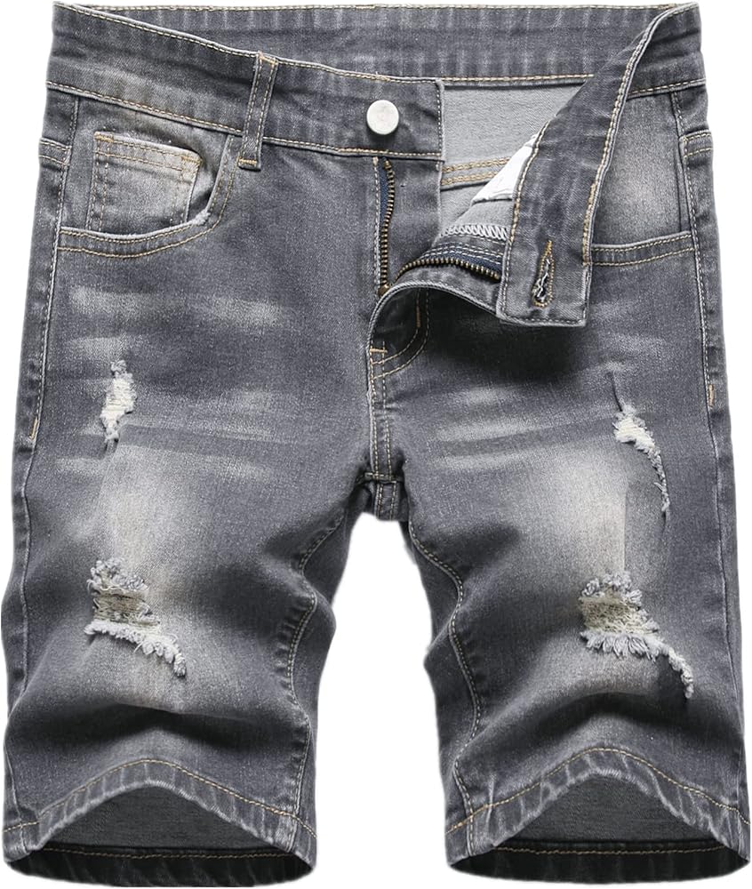 GUNLIRE Boy's Jean Shorts Stretch Ripped Distressed Slim Fit Fashion Denim Shorts with Pockets