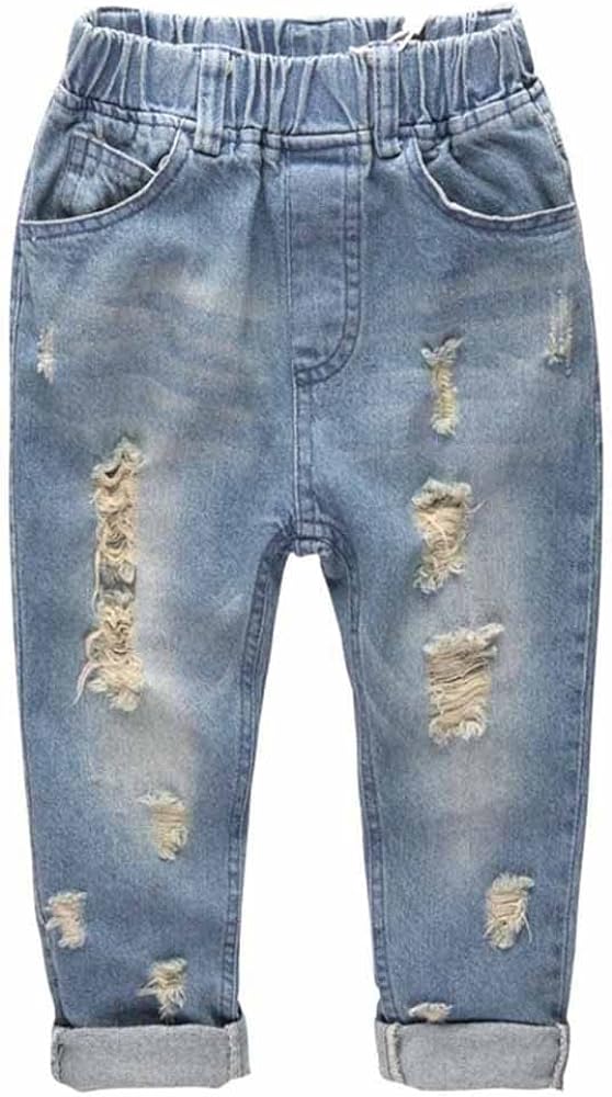 KIDSCOOL SPACE Baby & Little Girls Ruffled Elastic Waist Colorful Button Decor Vertical Pocket Jeans