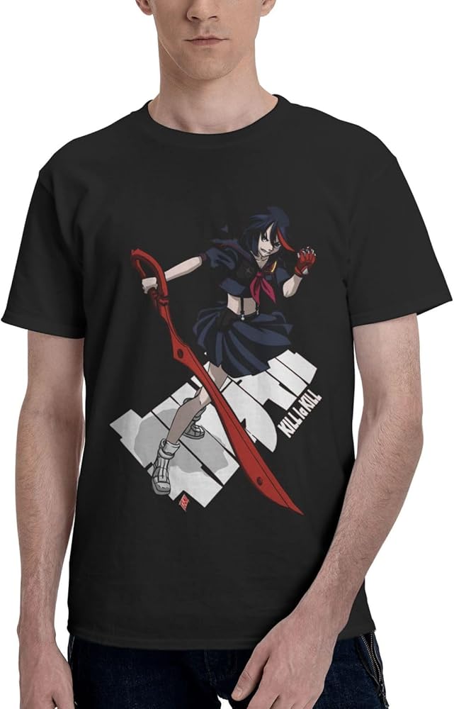 Anime T Shirts Kill La Kill Men's Summer Cotton Tee Crew Neck Short Sleeve Tees Black