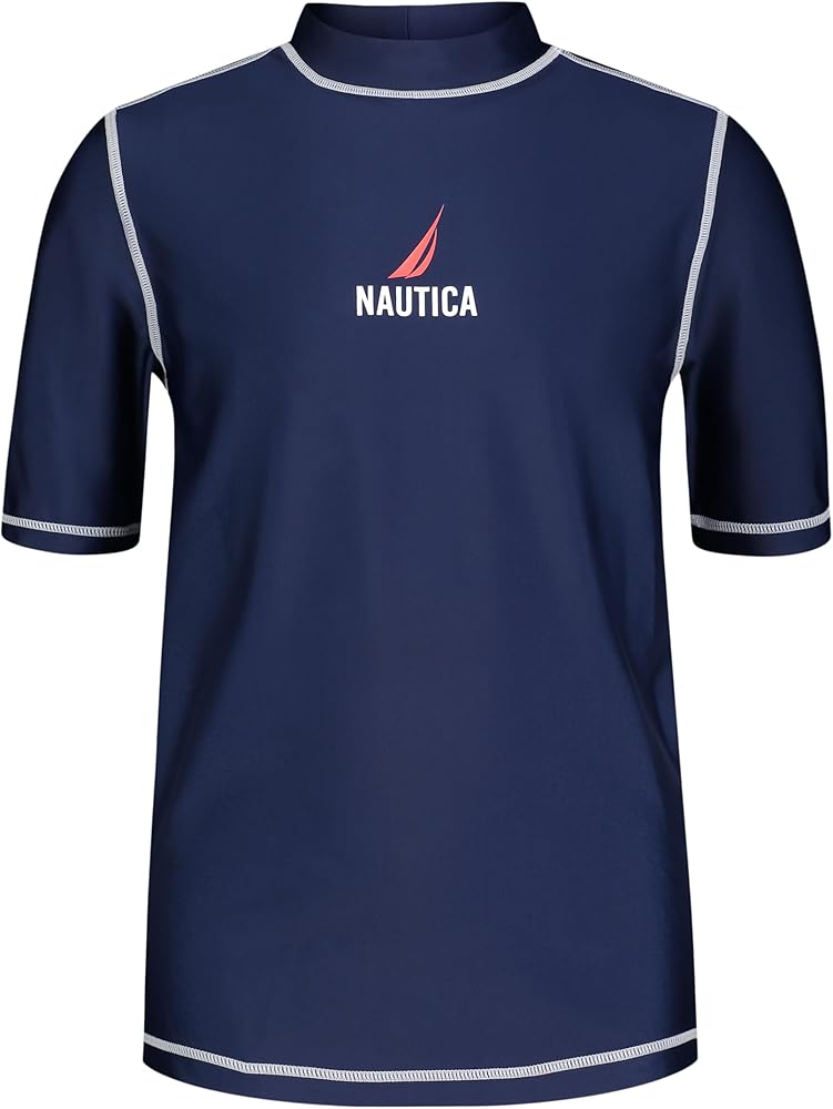 Nautica Boys' Short Sleeve Swim Rashguard with UPF 50+ Sun Protection