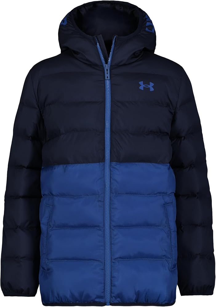 Under Armour Boys' Pronto Colorblock Puffer Jacket, Mid-Weight, Zip Up Closure, Repels Water