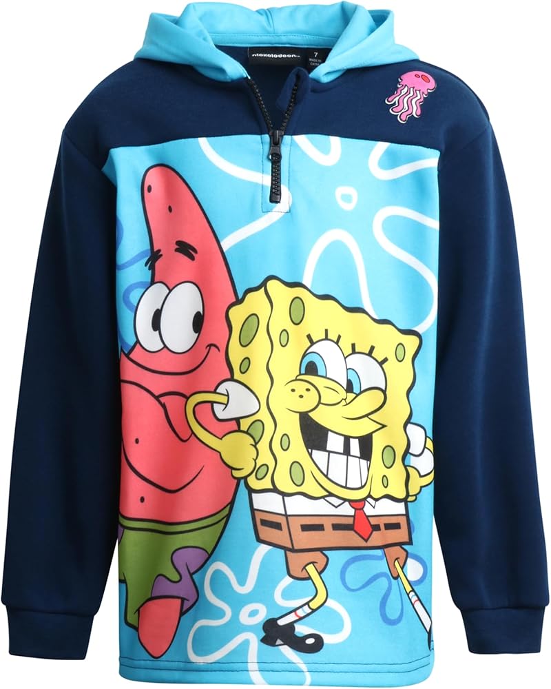 Nickelodeon Boys' SpongeBob SquarePants Sweatshirt – 1/4 Zip Fleece Hoodie Sweatshirt - SpongeBob Pullover for Boys (4-20)