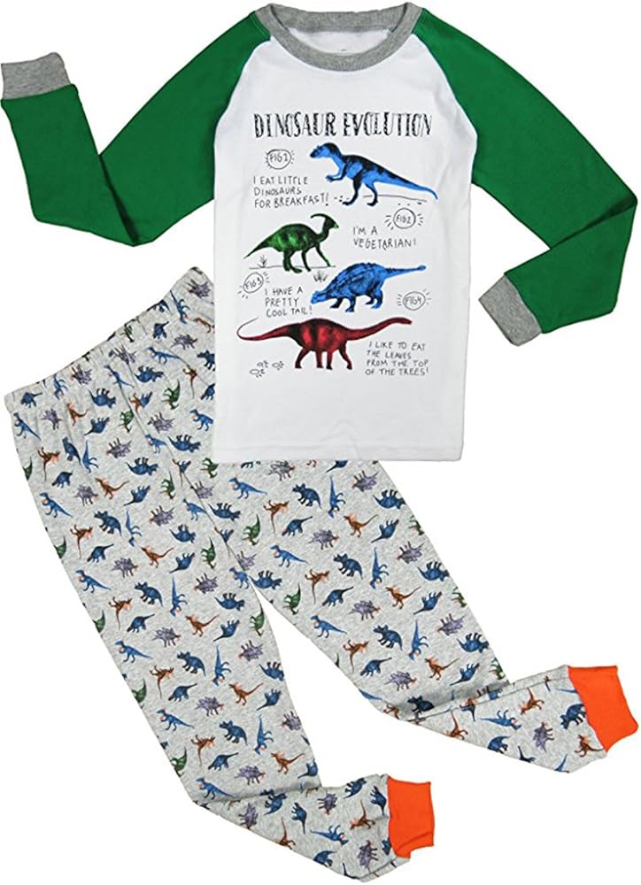 Boys Dinosaur 2 Piece Pajama Cotton Toddler Kids Sleepwear Long Sleeve Pjs