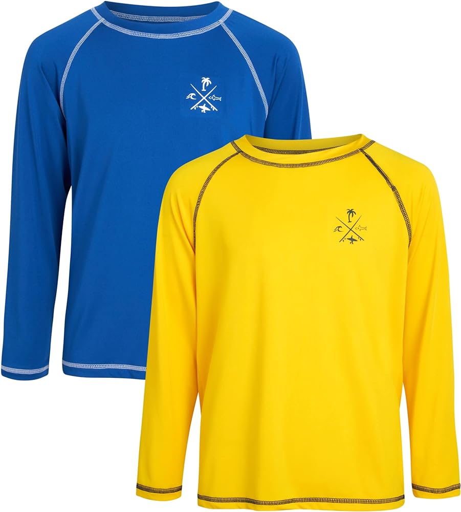 Boys' Rash Guard Shirt - 2 Pack Long Sleeve Swim Shirt (Size: 2T-18)