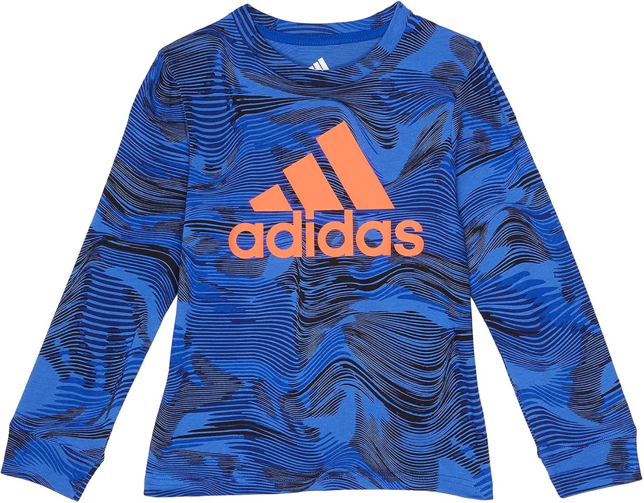 adidas Boys' Long Sleeve Warped Camo Allover Print Tee