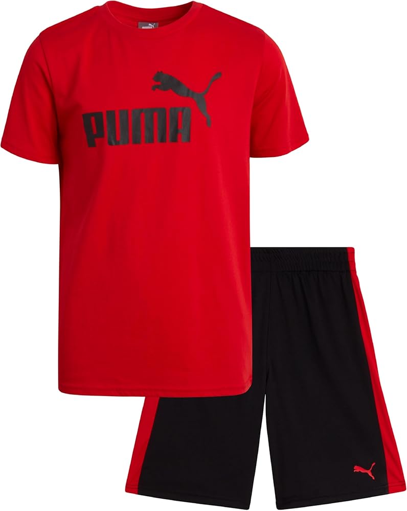 PUMA Boys' Active Shorts Set - 2 Piece Dry Fit T-Shirt and Performance Gym Shorts - Activewear Clothing Set for Boys (S-L)