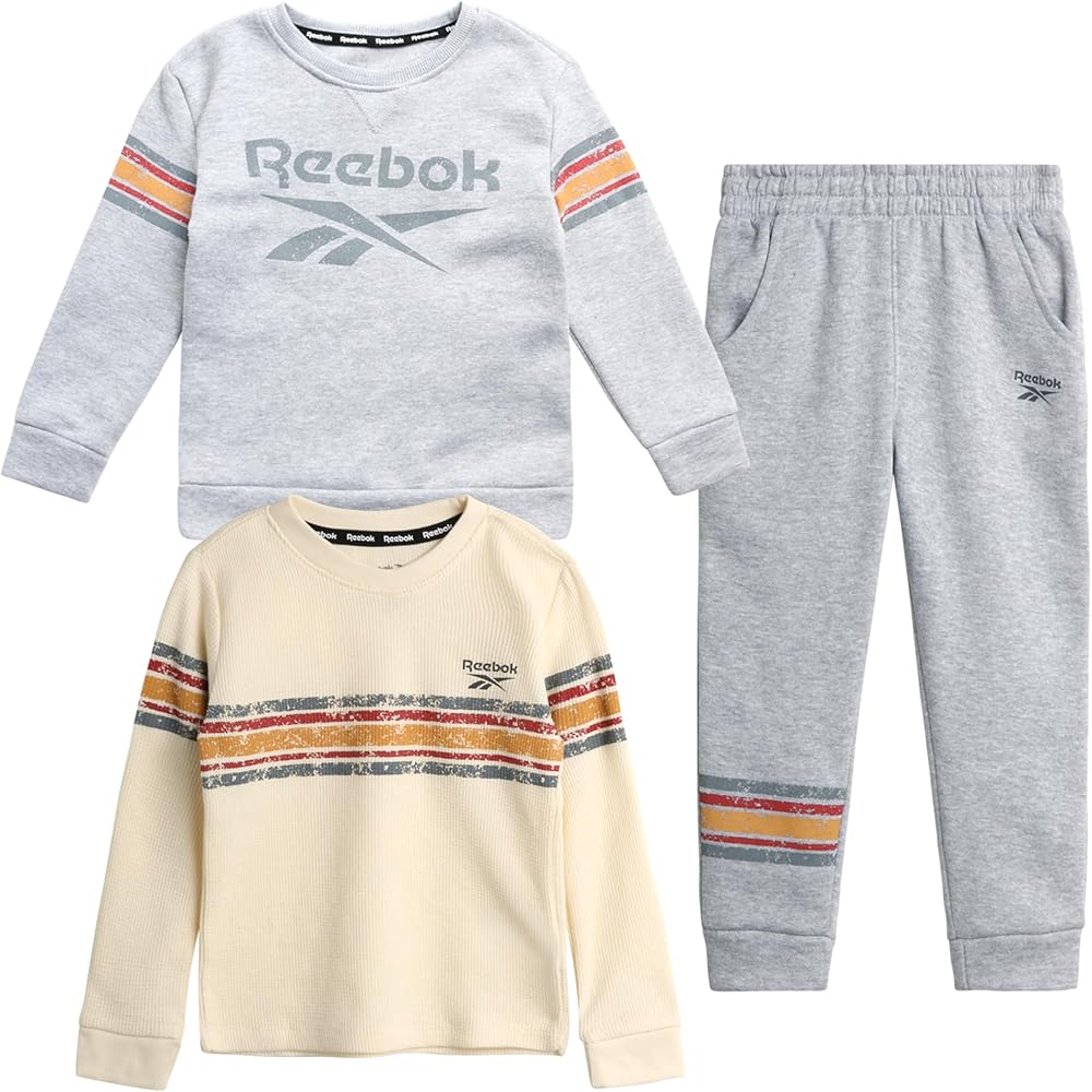 Reebok Boys Sweatsuit - 3 Piece Long Sleeve T-Shirt and Knit Jogger Sweatpants - Playwear Clothing Set for Toddler Boys, 2T-7