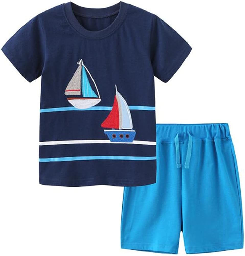 Toddler Boys Short Sets Cotton Summer Outfits T-Shirt Tops Short Sleeve Sets 2 Pcs