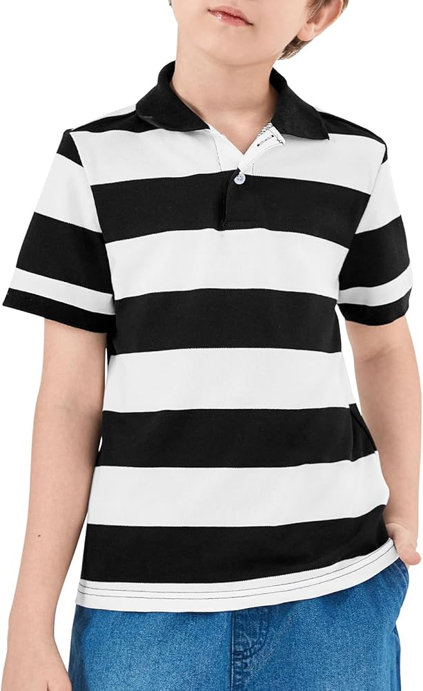 Boys Striped Polo Shirt Kids Summer Casual School Uniform T Shirts Tops 5-14 Years