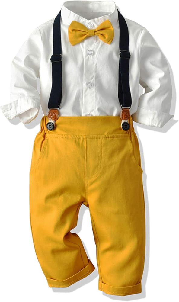 Autumn Winter Little Boys Clothes Long Sleeve Bowtie Shirt+Suspender Pants Gentleman Outfits Sets