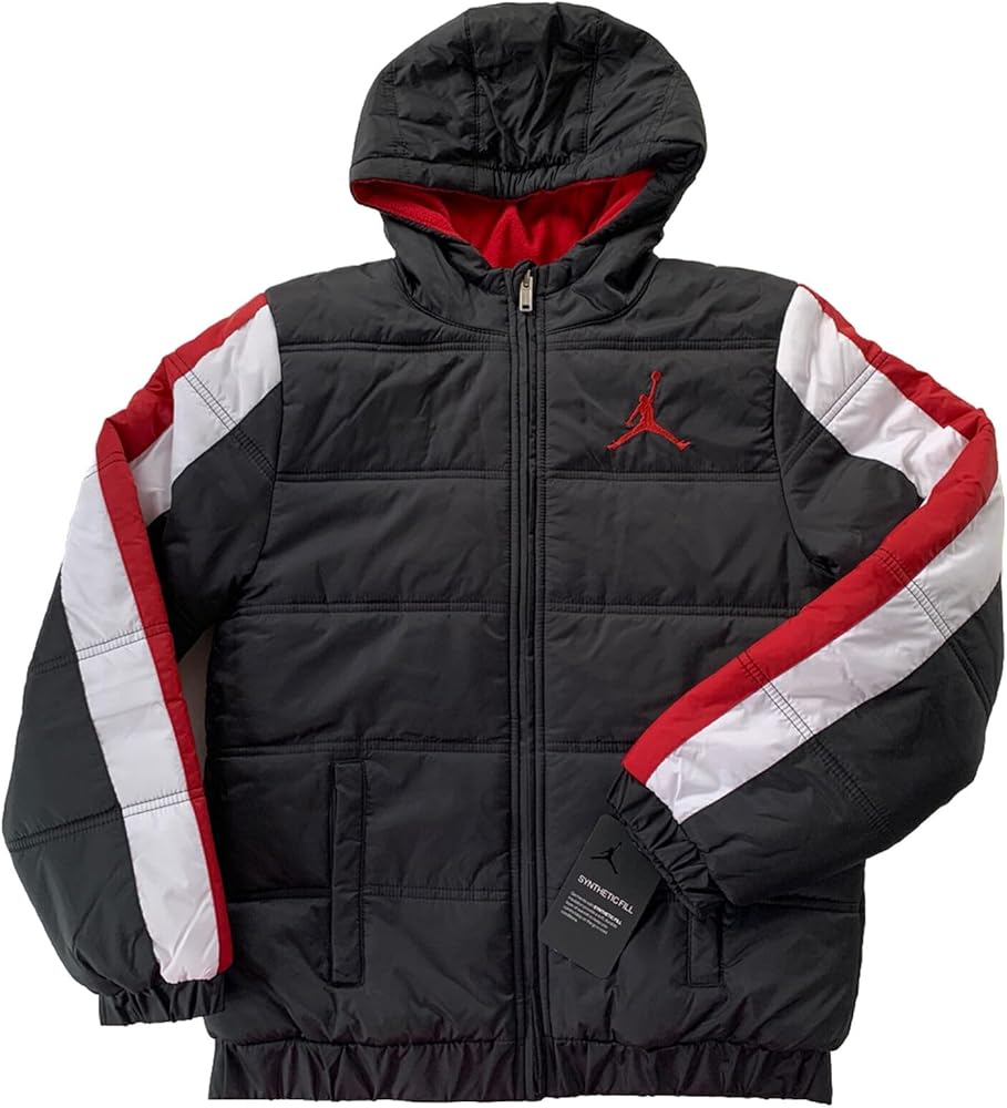 Nike Boy's Jordan Jumpman Hooded Puffy Jacket Large - Black/Red/White (XL)