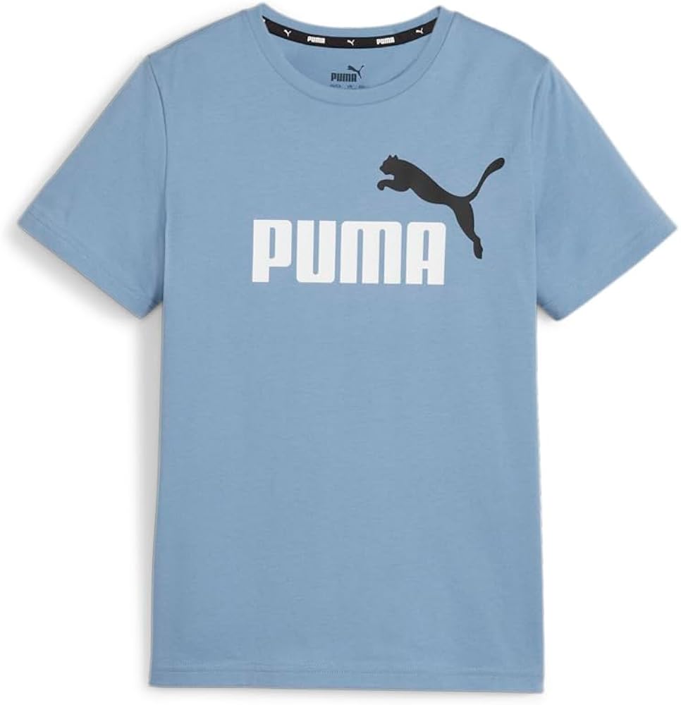 Puma Kids Boys Essentials Two-Tone Logo Crew Neck Short Sleeve Athletic Tops Casual - Blue