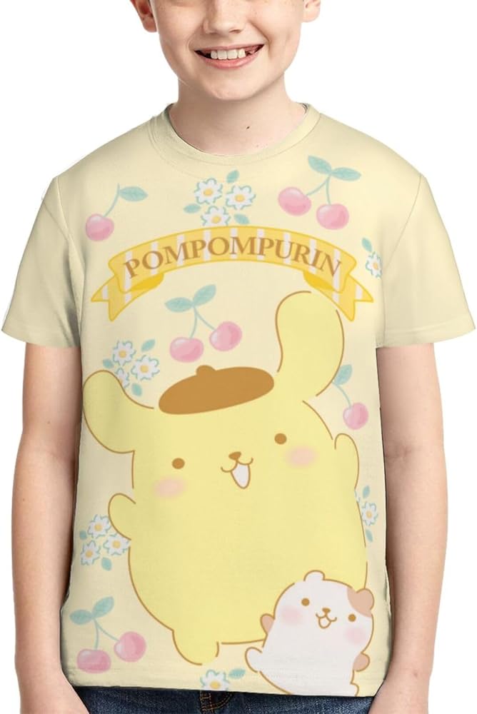 Pompompurin Unisex 3D T-Shirts for Boys Girls Graphic Tees Casual Short Sleeve Top Shirts Small