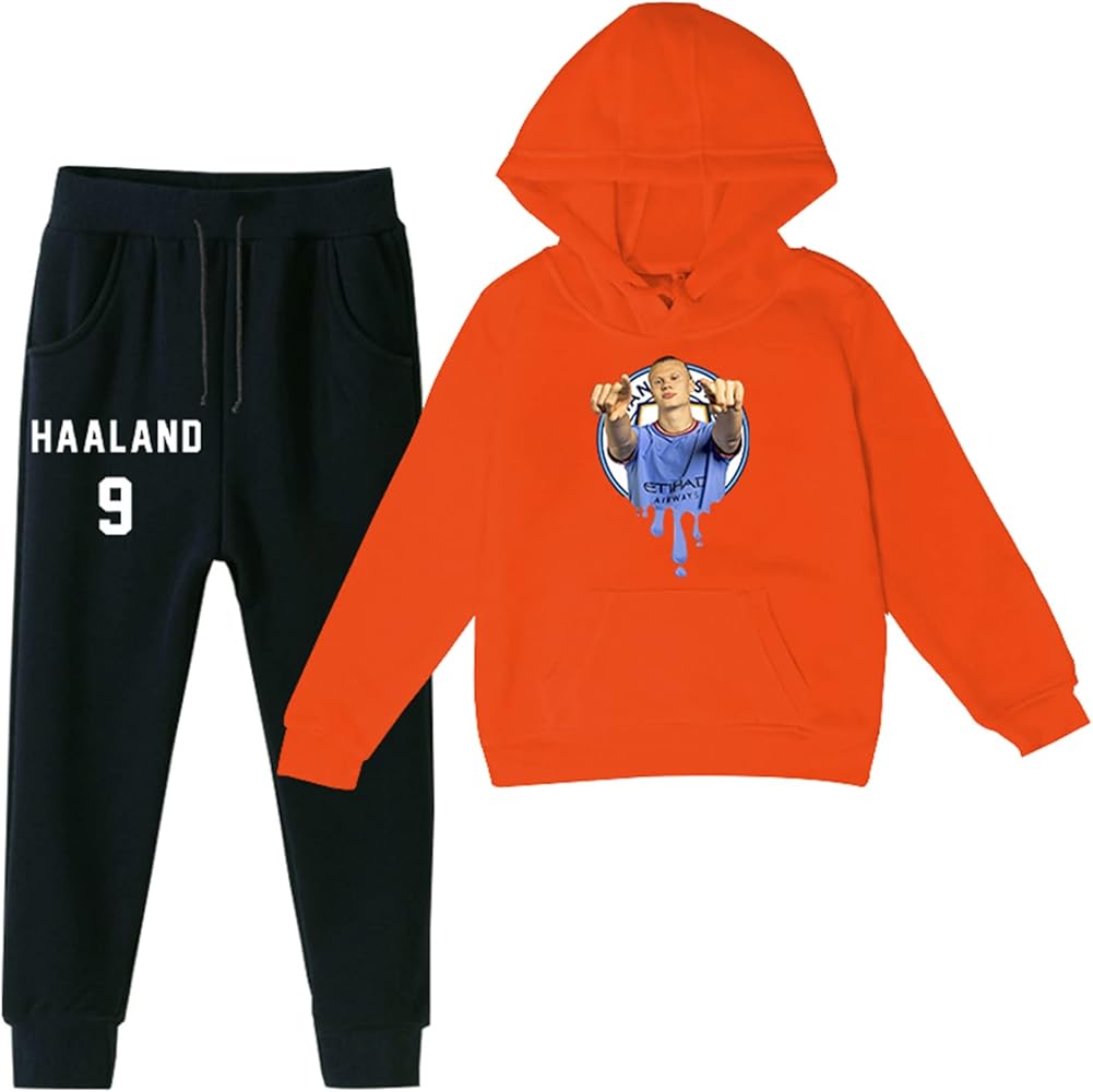 Unisex Boys Girls Haaland Soft Sweatshirt+Jogger Pants Set-Kids Child Pullover Hoodie Suit Hooded Outfit for Winter