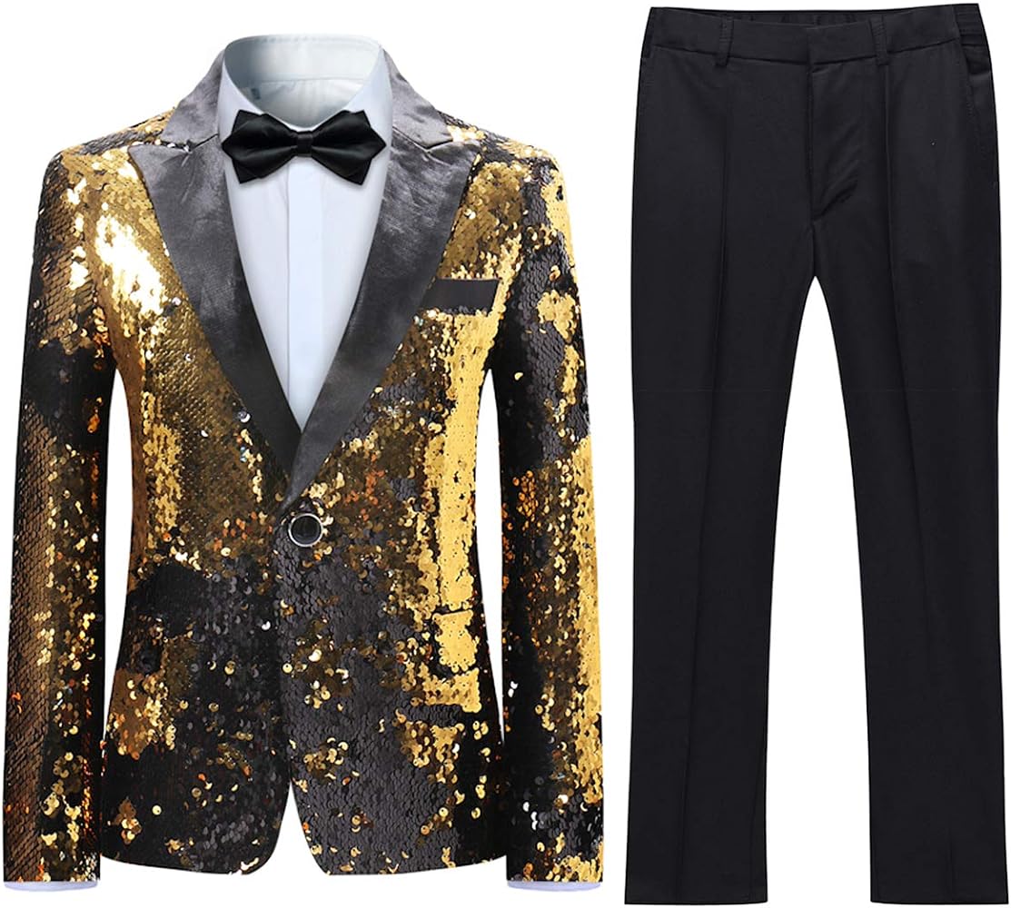 Boyland Boys 2 Pieces Suits Tuxedo Suit Shiny Sequins Peak Lapel Slim Fit Jacket Pants Party Performance