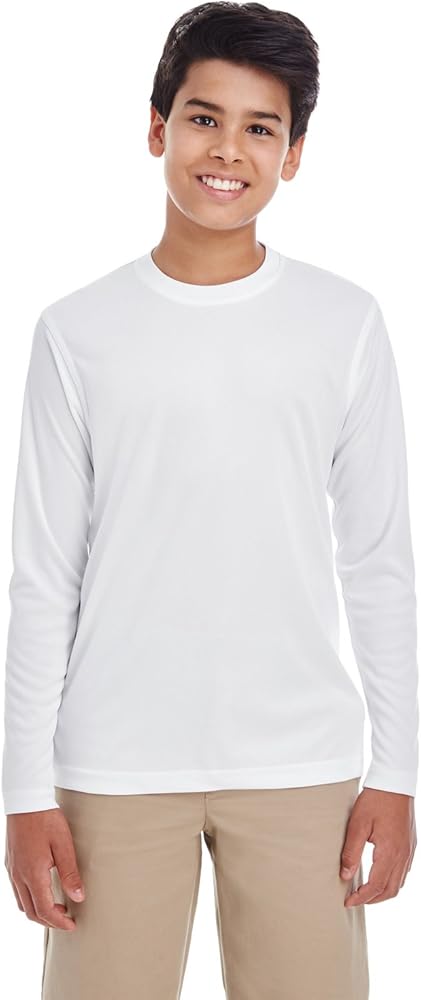 UltraClub Youth Cool & Dry Performance Long-Sleeve Top S WHITE