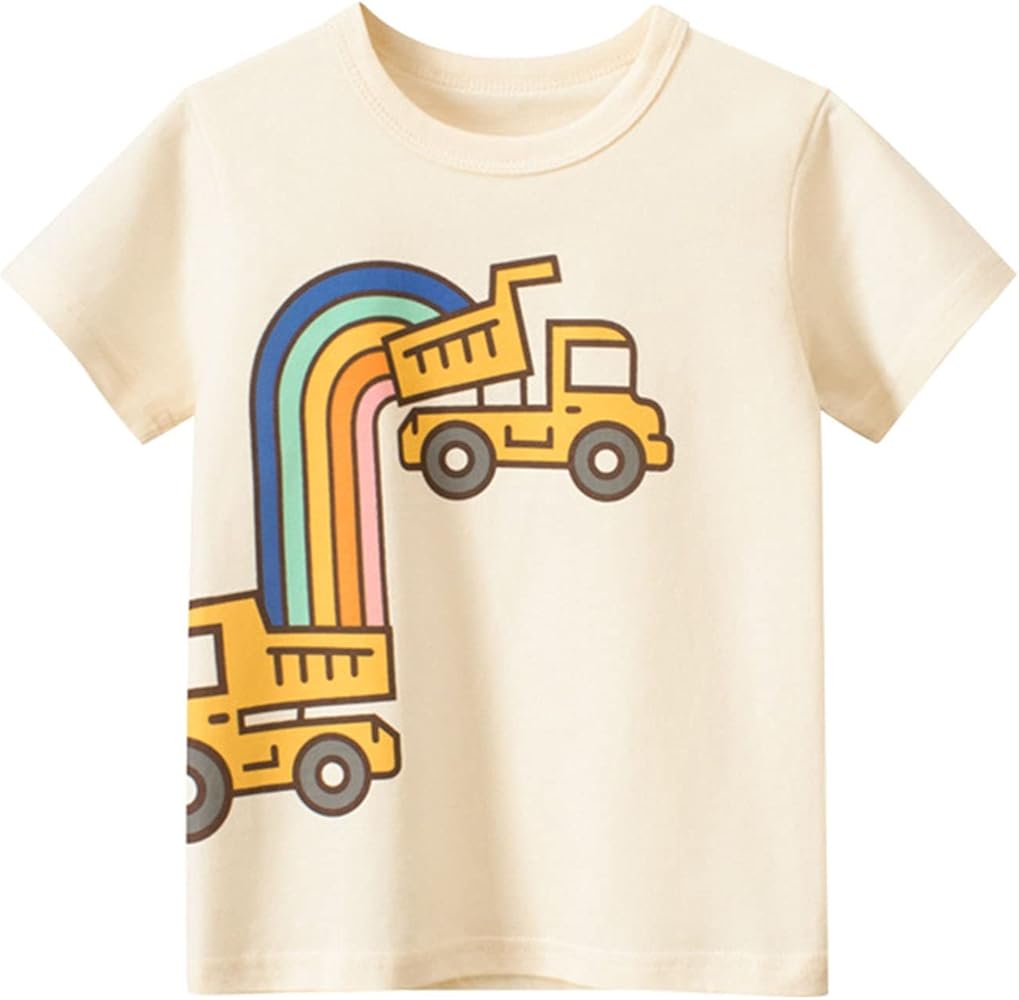 Toddler Boys' Cotton Car Rainbow Print T-Shirts Short Sleeve Crewneck Tee Tops Summer Casual Daily Wear