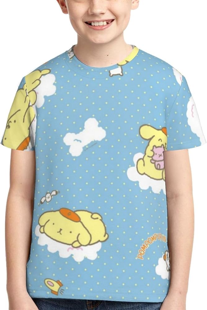 Pompompurin Unisex 3D T-Shirts for Boys Girls Graphic Tees Casual Short Sleeve Top Shirts Small