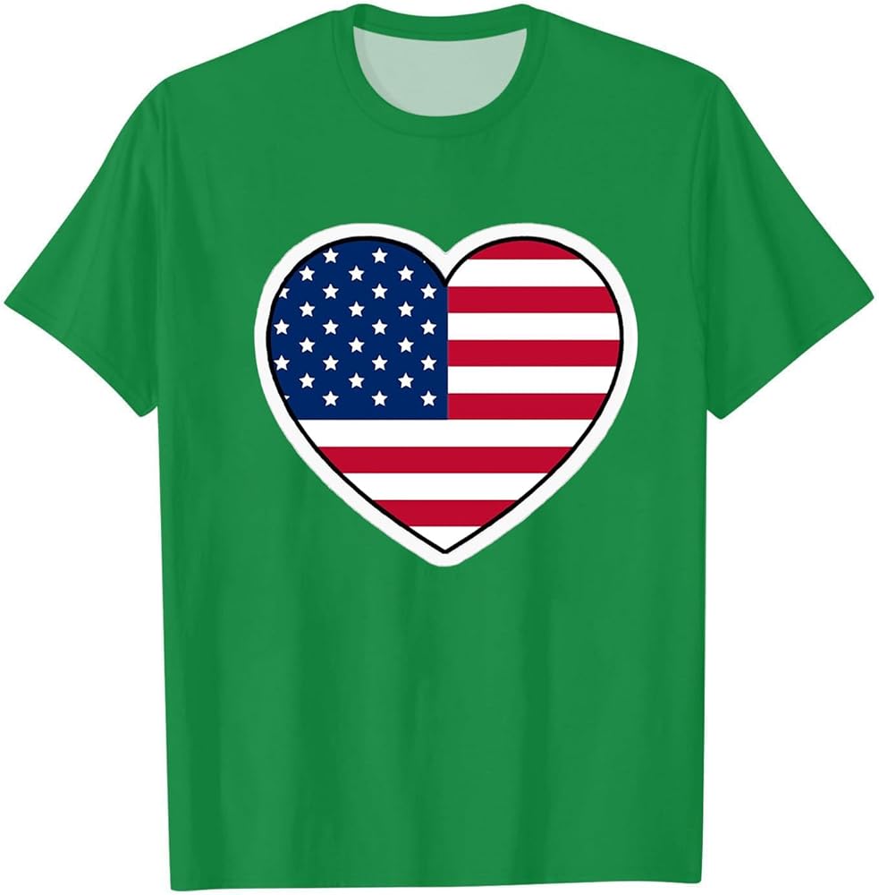 Girls 4th of July Shirt Boys Kids American Flag Tees Short Sleeve Star Striped Heart Independence Day Tops Patriotic T-Shirt