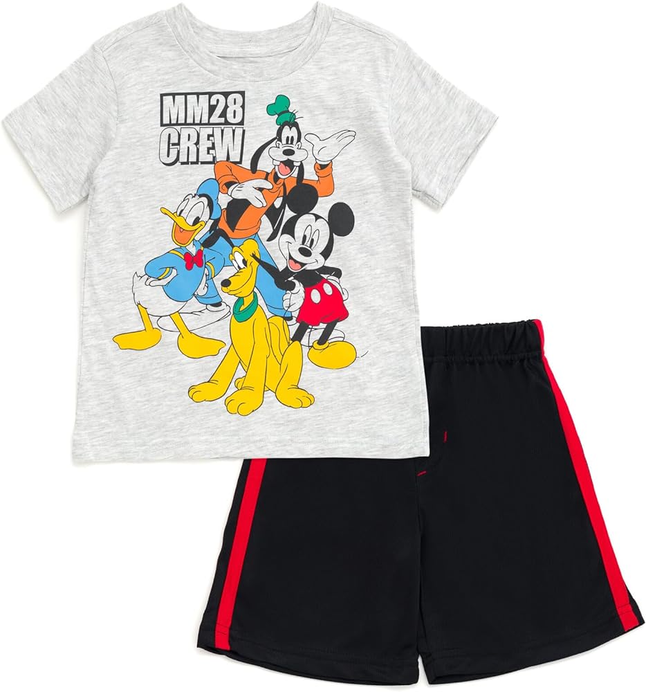 Disney Mickey Mouse Donald Duck Goofy Pluto Baby T-Shirt and Mesh Shorts Outfit Set Infant to Little Kid