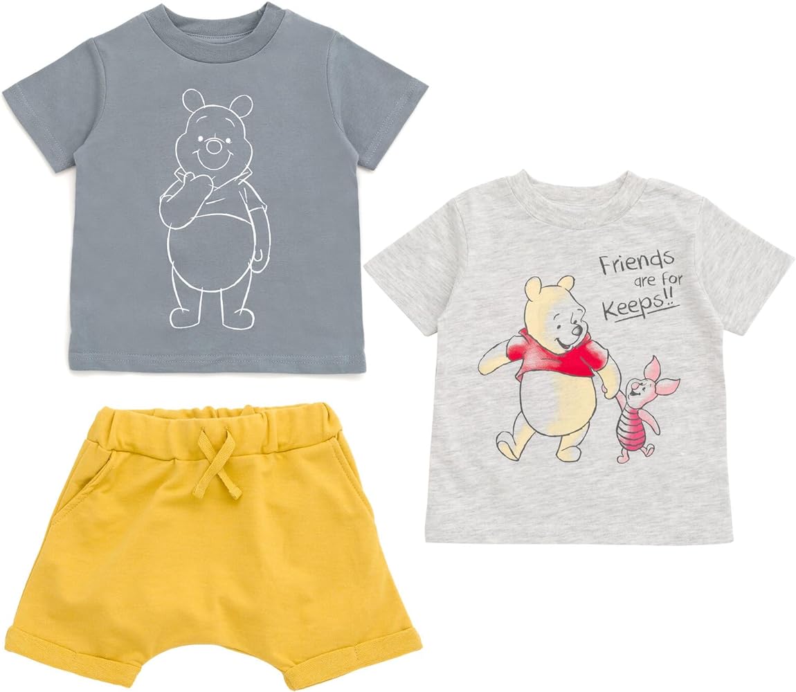 Disney Mickey Mouse Winnie The Pooh T-Shirt and Shorts 3 Piece Outfit Set Infant to Little Kid