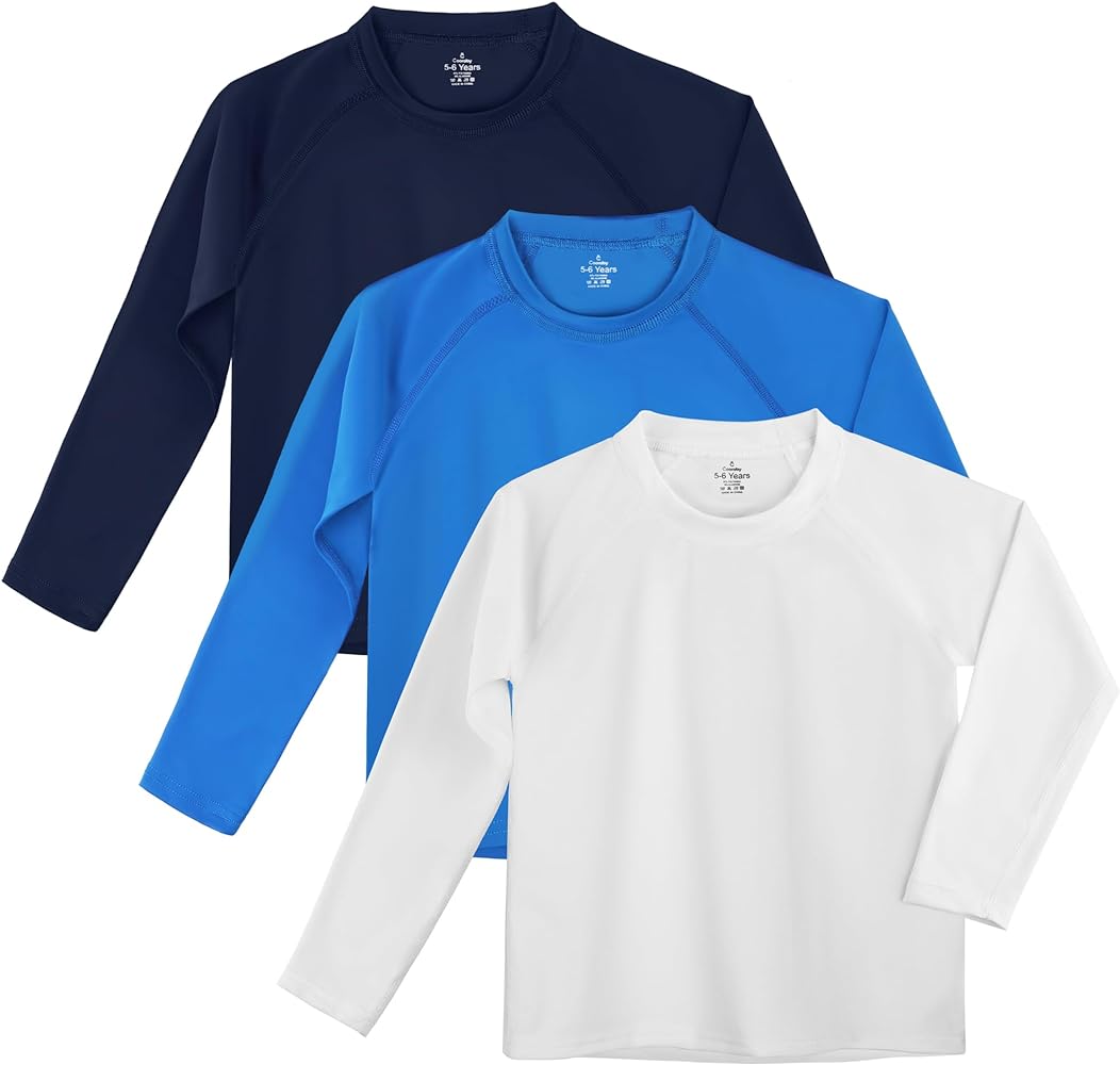 Cooraby 3 Pack Boys Swim Shirt UPF 50+ Long-sleeve Rashguards Sun Protective Quick Dry Outdoor Shirt