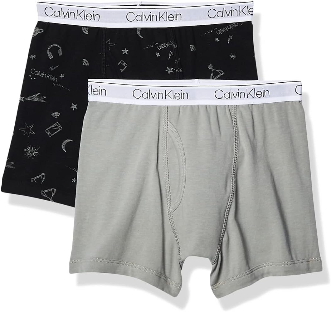 Calvin Klein Boys' Little Ck Cotton Assorted Boxer Briefs Underwear, 2 Pack